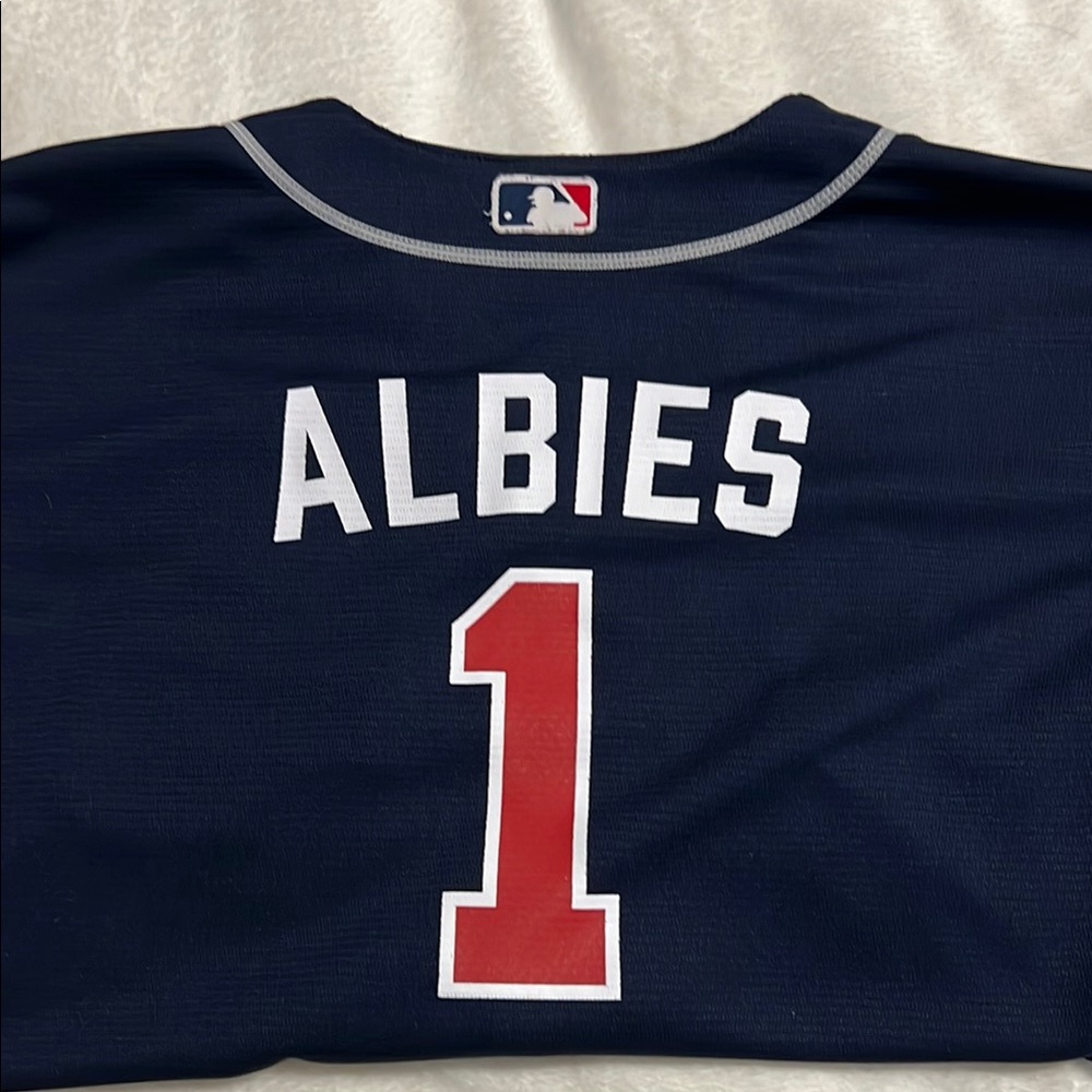 Atlanta Ozzie Albies Kids Baseball Jersey - Navy